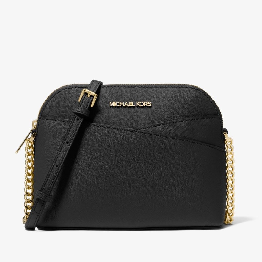New Michael Kors Jet Set Travel Medium Dome Crossbody Saffiano Leather Black